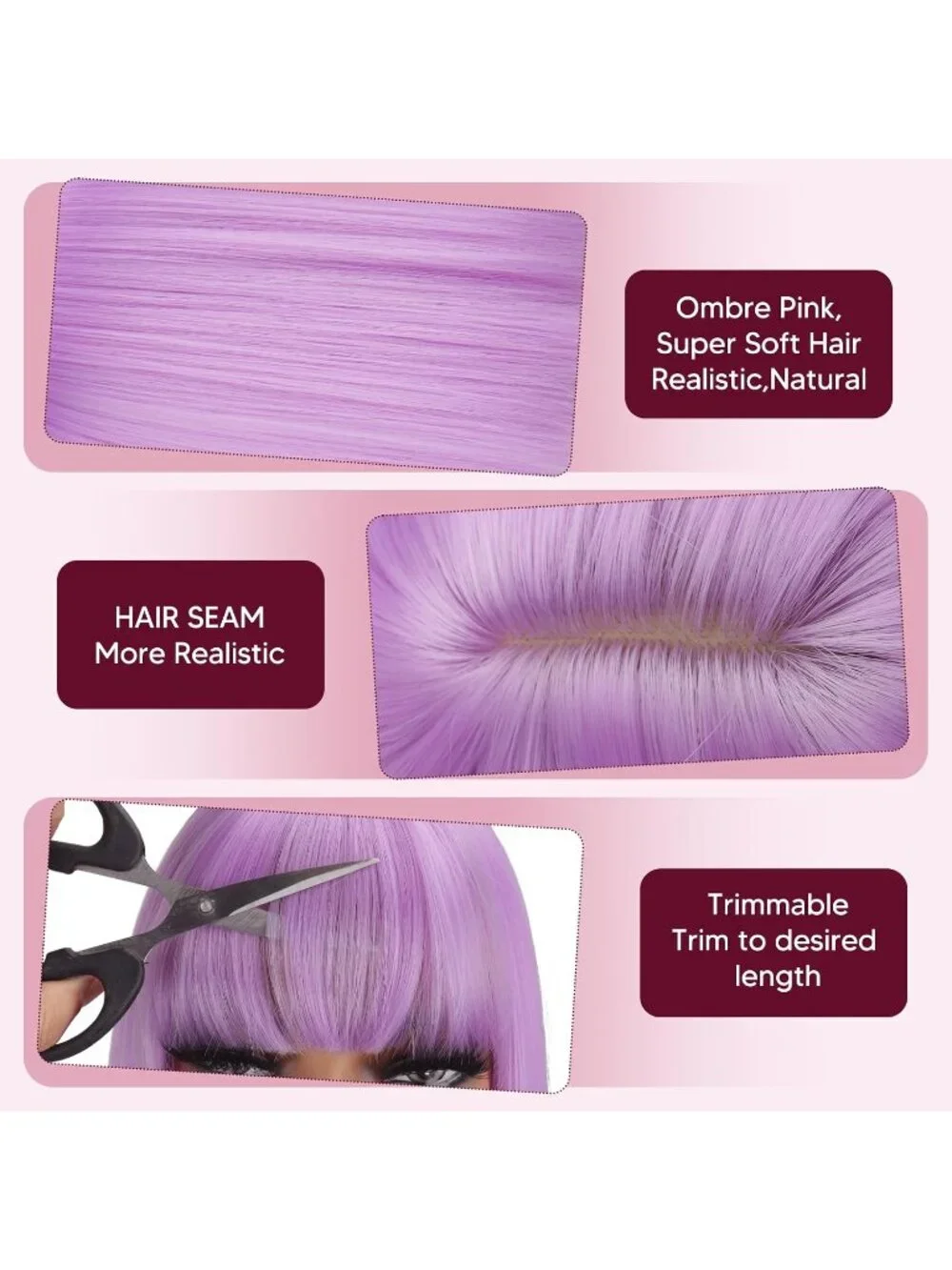 Women's Light Purple 11 Inch Heat Resistant Synthetic Short Straight Wigs Bangs